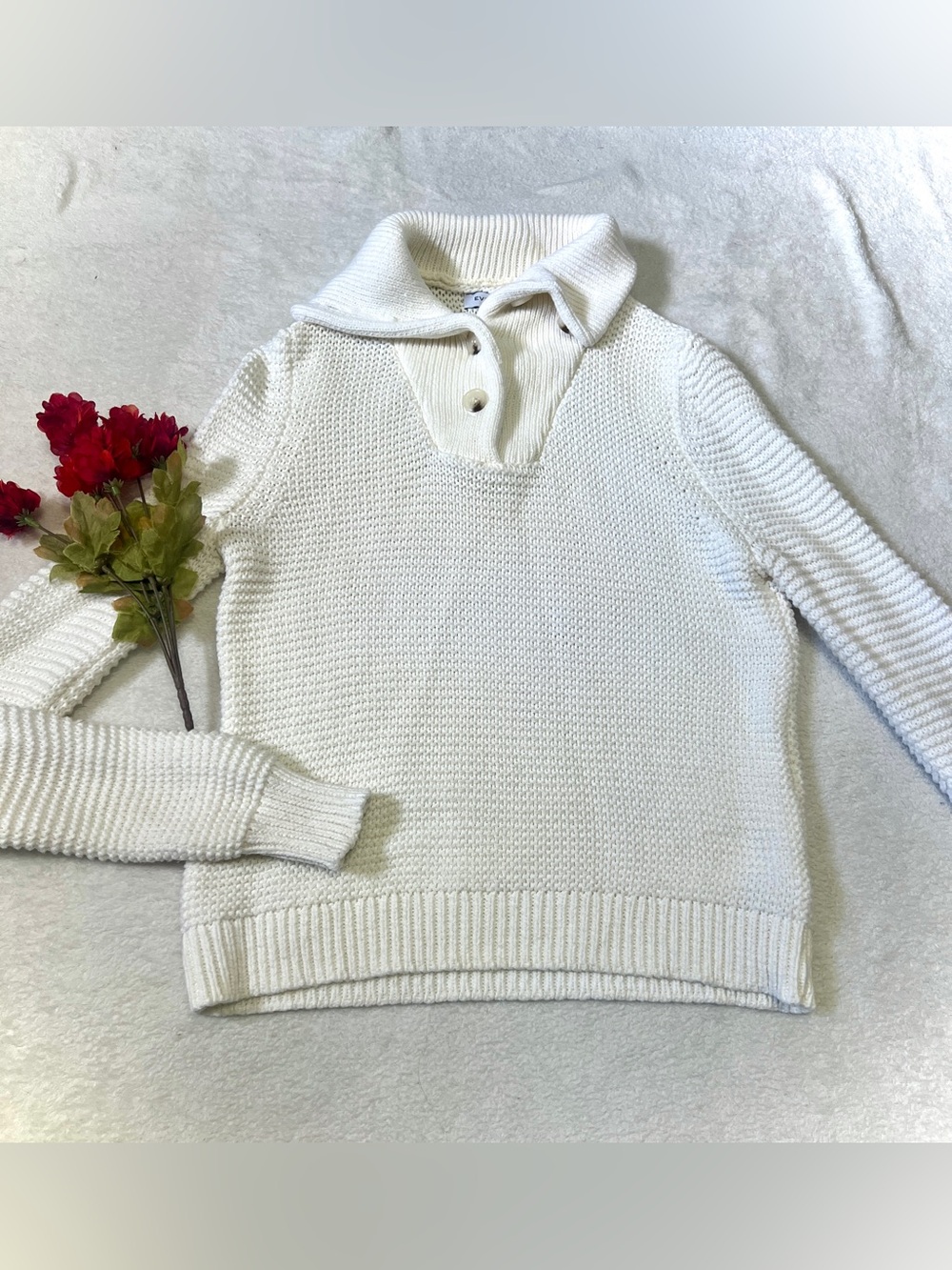 EVEREVE Cream Cowl Button Chunky Knit Sweater - XS